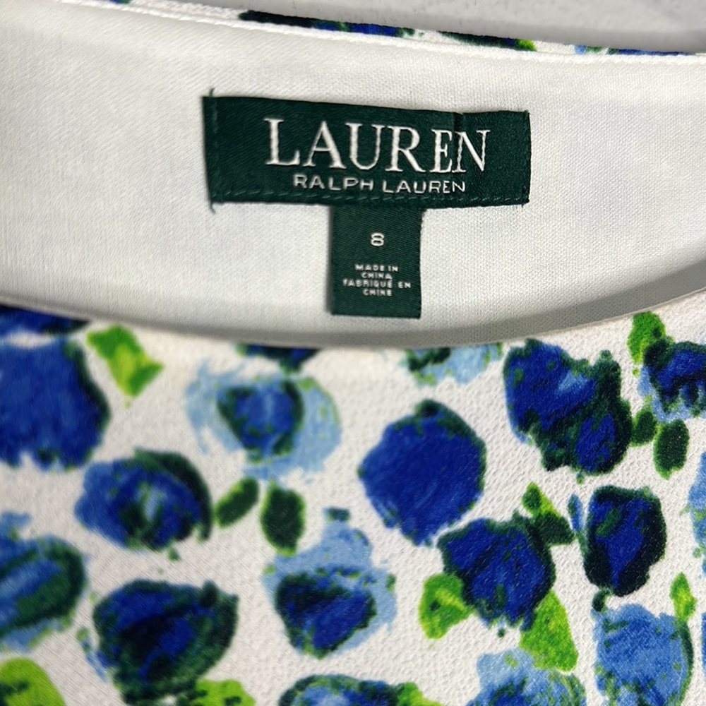 Lauren Ralph Lauren blue white floral ruffle dress 8 - Picture 3 of 6